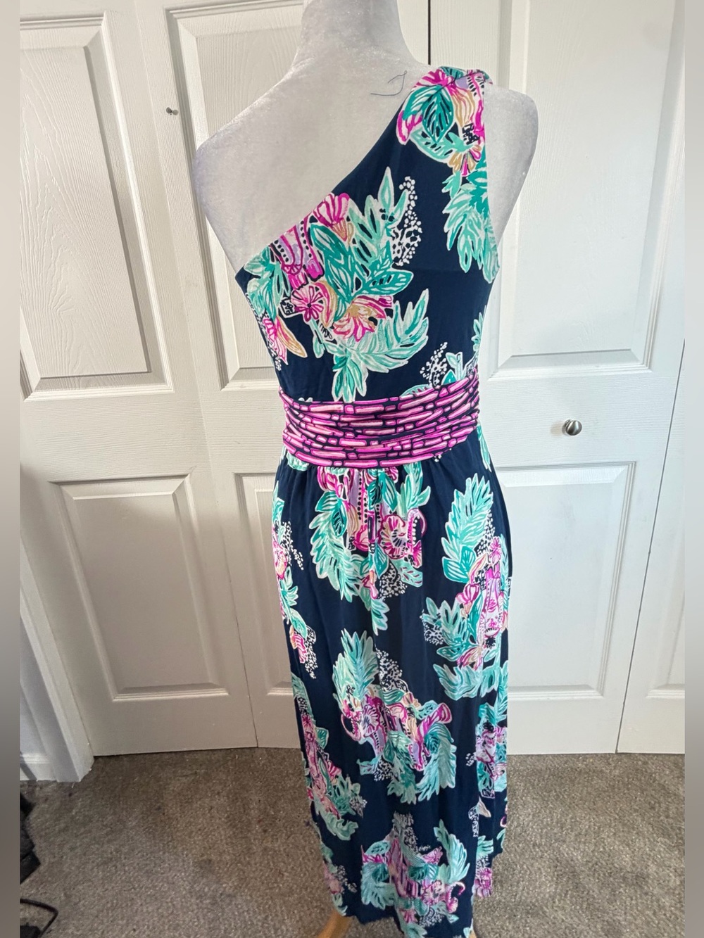 Lilly Pulitzer Malia Ready Set Gecko One Shoulder Maxi Dress Navy M colorful - Picture 4 of 8